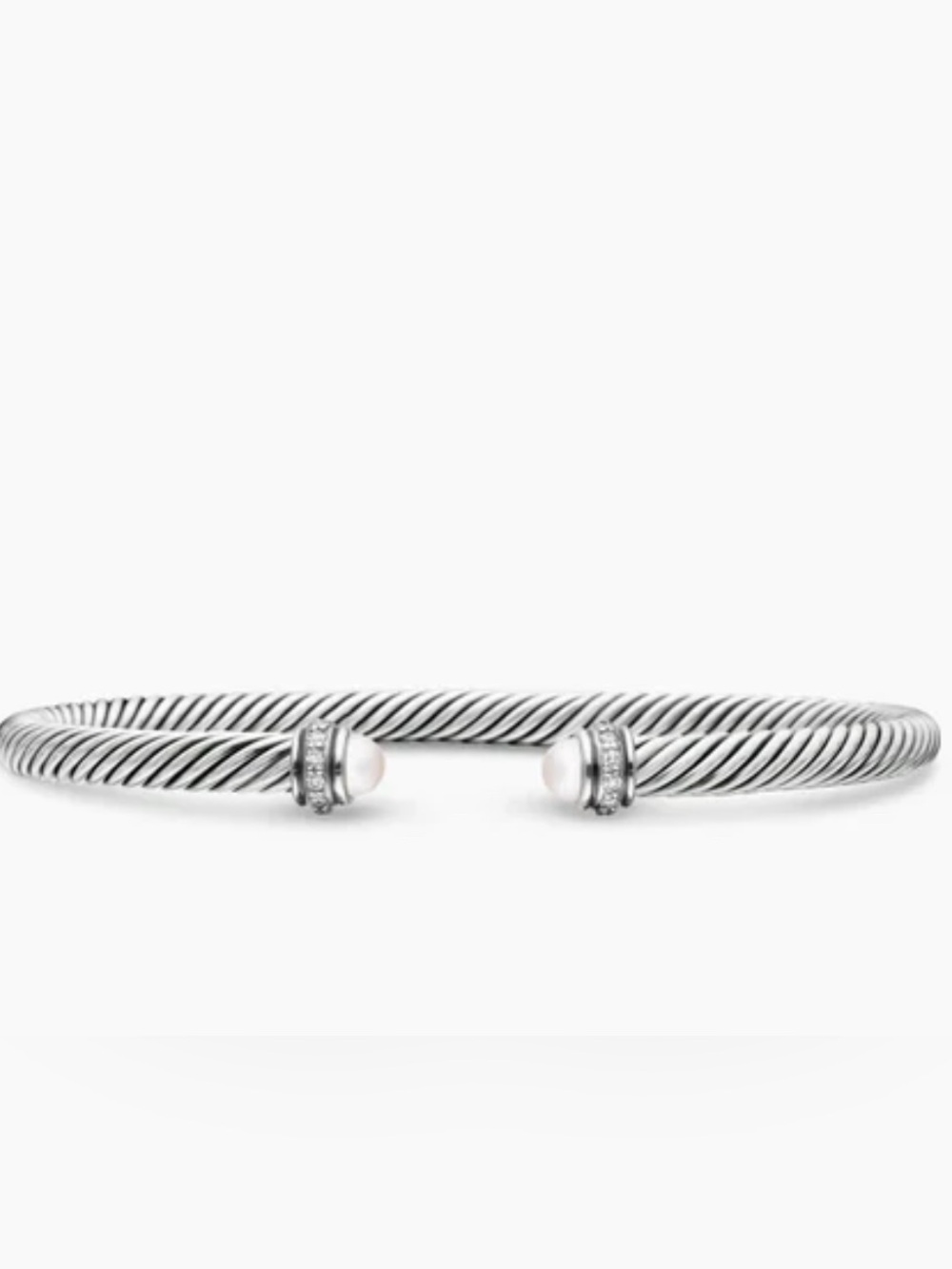 David Yurman Classic Cable Bracelet - Sterling Silver w/ Pearl and Diamonds